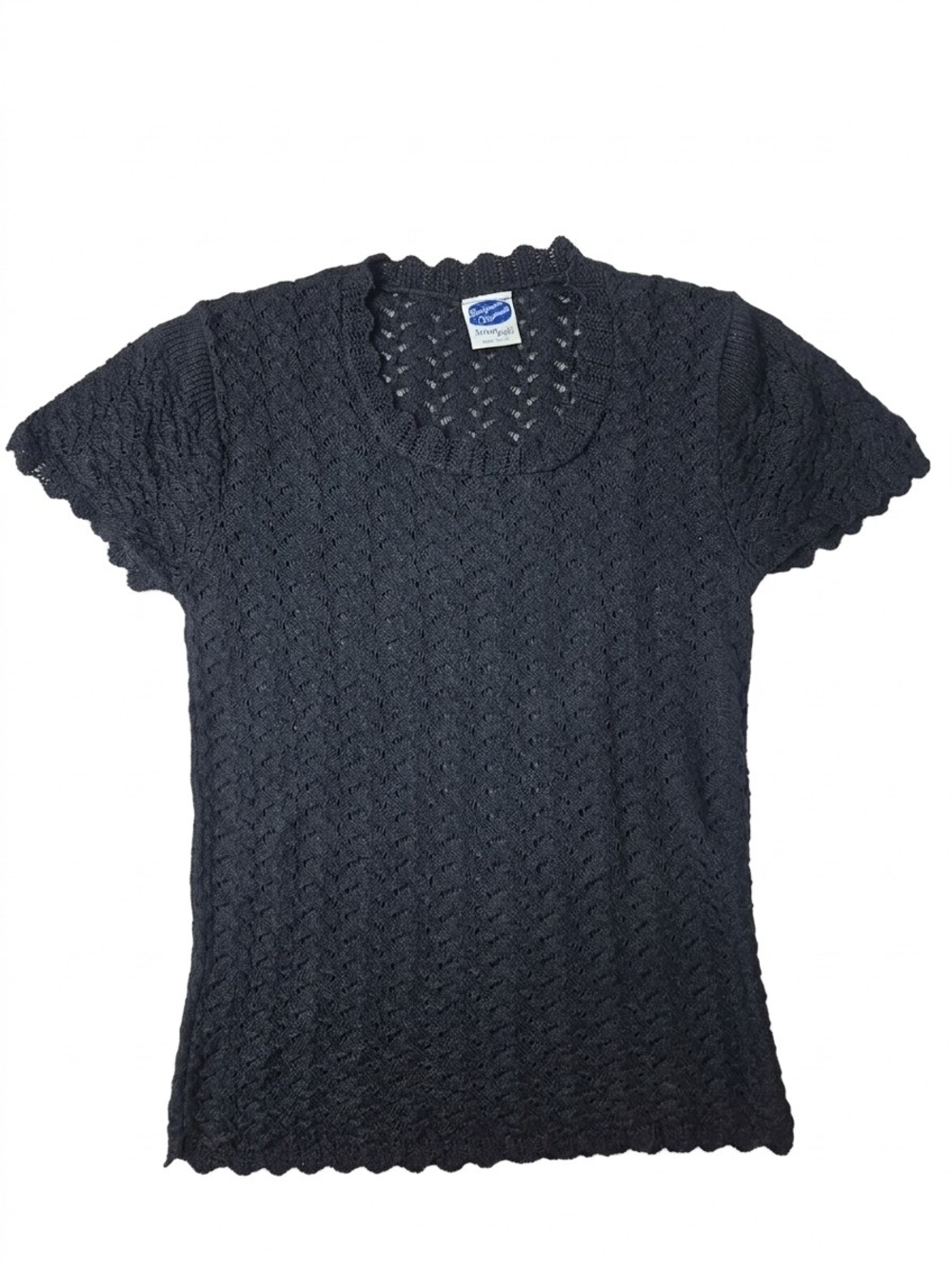 VTG Designers Originals Black Pointelle Knit Chevron Top Small S 70s 80s